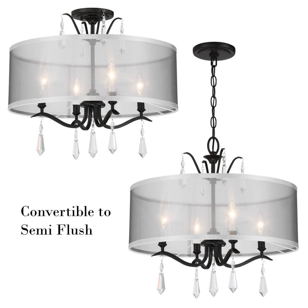 Laurel Estate Coal 4-Light Crystal Drum Pendant with Translucent Silver Linen Shade