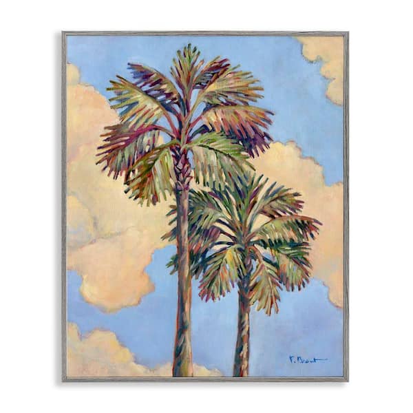 Stupell Industries 2-Palm Trees and Clouds by Paul Brent Gray Framed Nature Giclee Art Print 20 in. x 16 in.