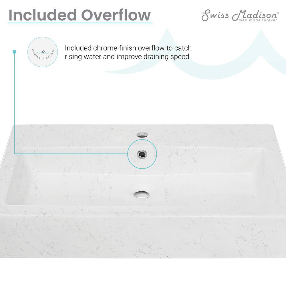 Voltaire Wide Rectangle Ceramic Vessel Sink in Static Marble
