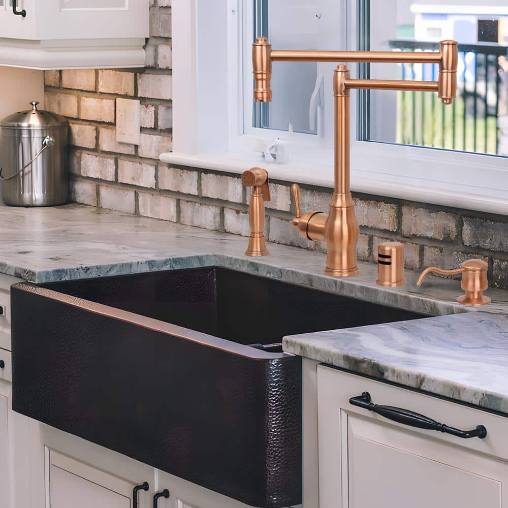 Brushed Copper Single Handle Pot Filler Faucet with Side Spray