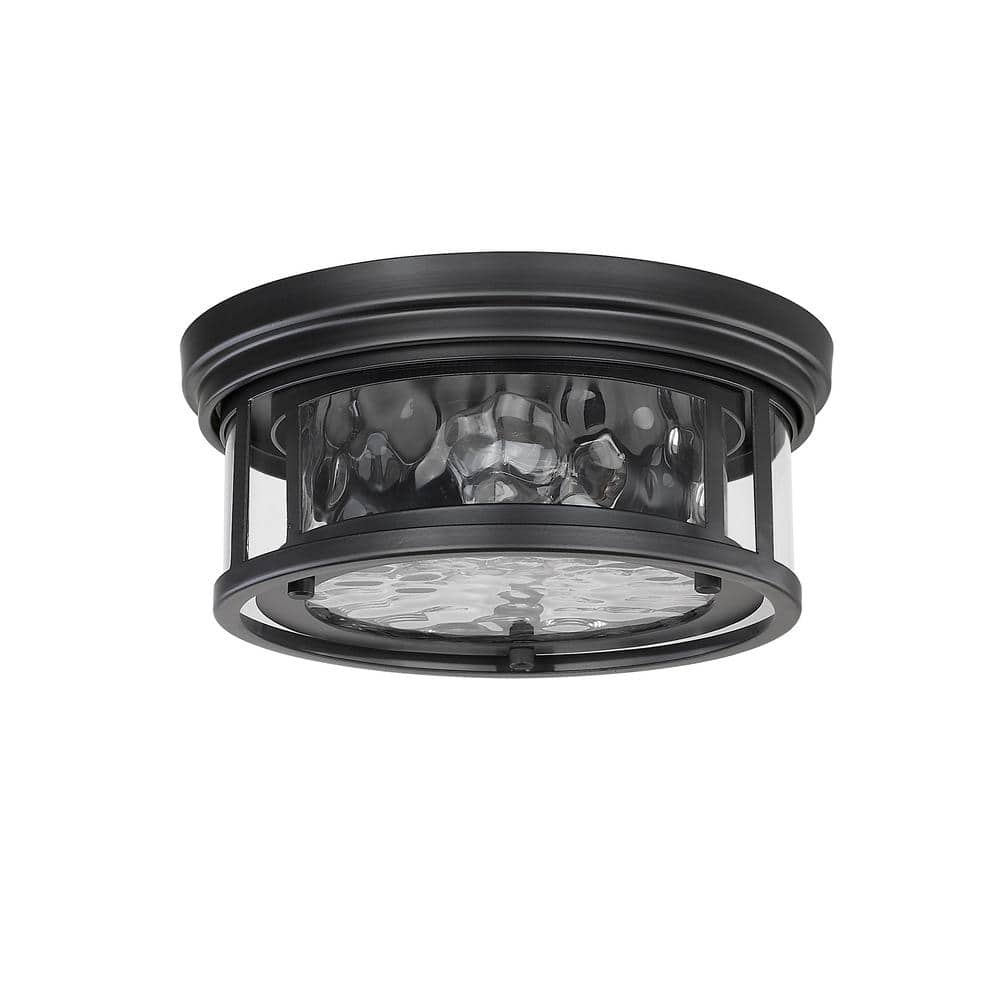 Clarion Matte Black Transitional 2-Light Flush Mount with Clear Water Glass
