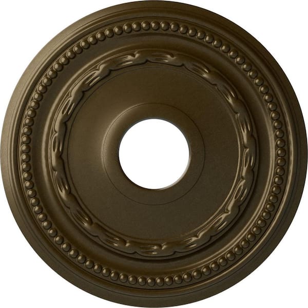 Ekena Millwork 15-3/8" x 3-5/8" ID x 1" Federal Urethane Ceiling Medallion (Fits Canopies upto 8-1/2"), Brass