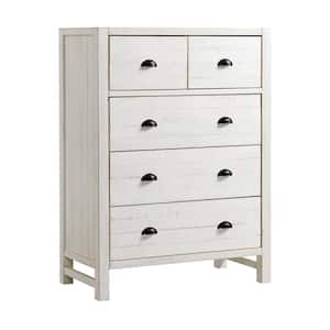 Windsor 5-Drawer White Chest of Drawers, Driftwood 48 in. H x 36 in. W x 18 in. D