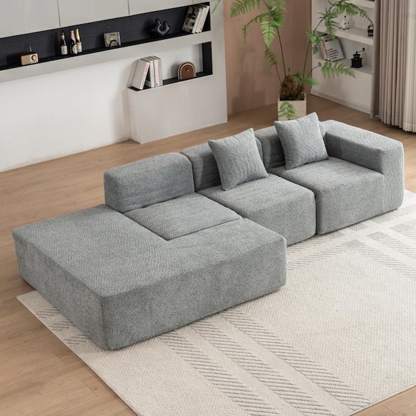 116.5 in. Fabric Boucle Full-Compressed Sectional Sofa Couch Free-Combined Sofa in. Gray