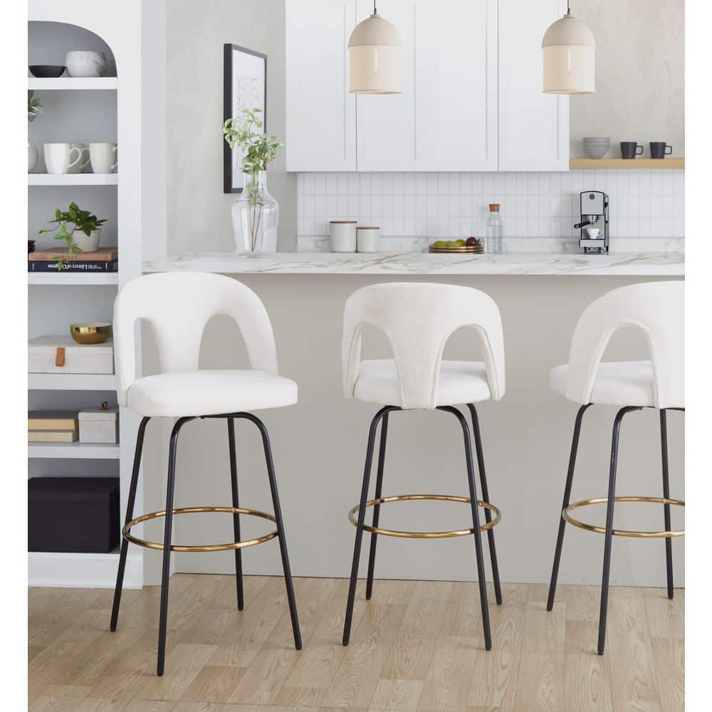 Ava Upholstered 41.25 in. White Fabric and Black Metal Fixed-Height Bar Stool with Round Footrest (Set of 2) price history on PriceWatchPro