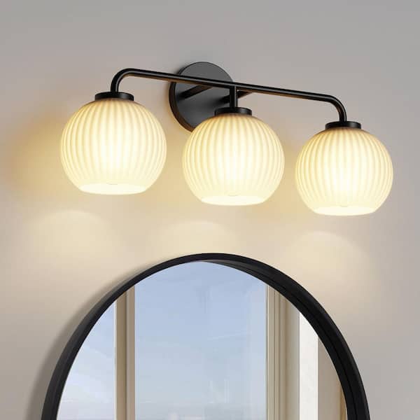 5.5 in White Frosted Glass Striped Globe Globle Shade with 1in. Lip Fitter 3-Pack