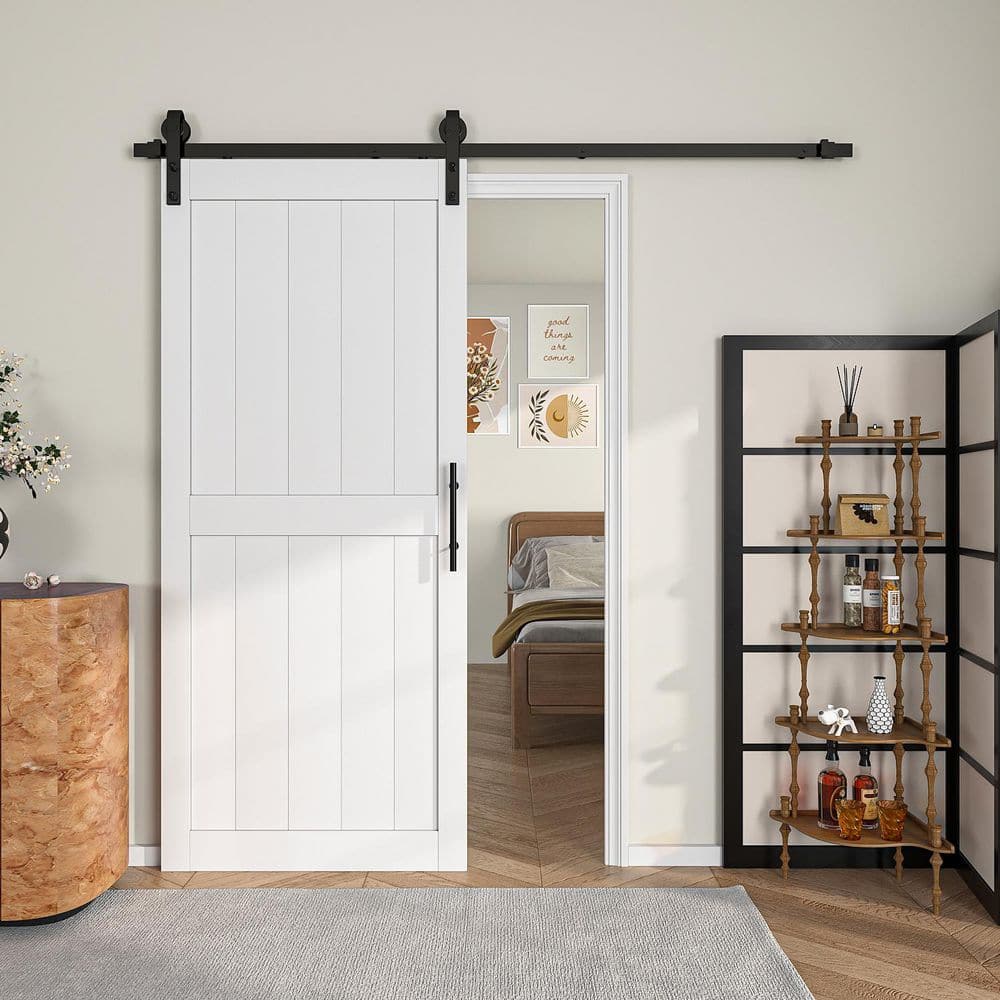 50 in. x 84 in. Zoi H-Frame White Sliding Barn Door with Hardware Kit Solid Wood Core MDF Interior Barn Door Slab price history on PriceWatchPro
