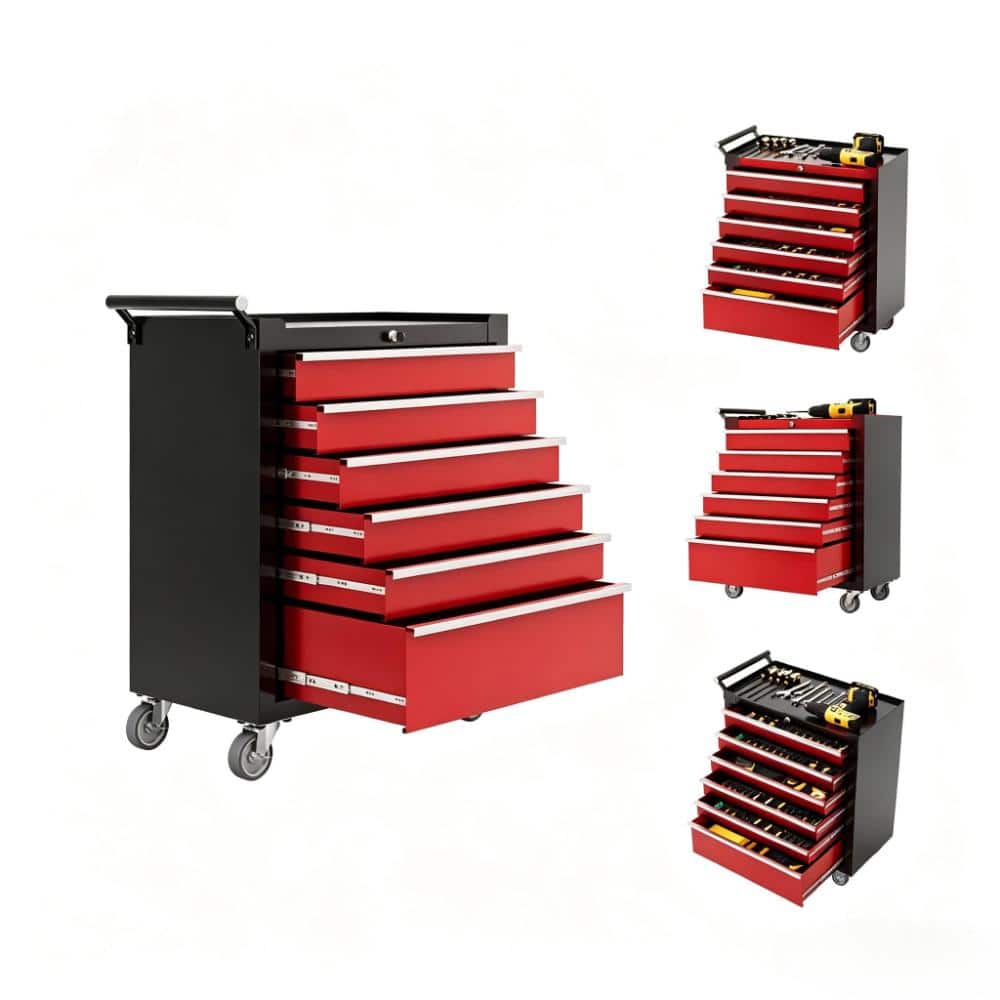 6-Drawer Rolling Tool Chest with Locking Casters, Drawer Liners and Top Compartment, Black and Red price history on PriceWatchPro