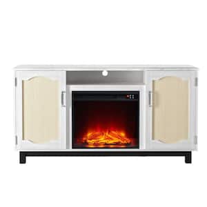63 in. Freestanding Wooden Electric Fireplace TV Stand in White for TVs up to 65 in.
