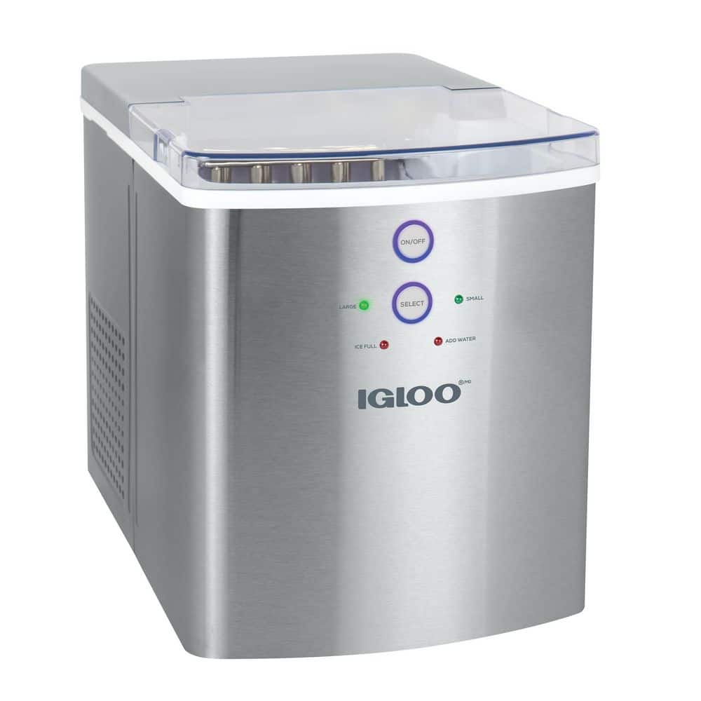 IGLOO 9.65 in. 33 lb. Ice Cube Countertop Portable Ice Maker in Stainless Steel