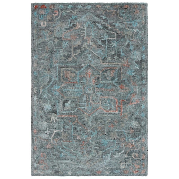 SAFAVIEH Anatolia Teal/Brown 4 ft. x 6 ft. Border Distressed Area Rug