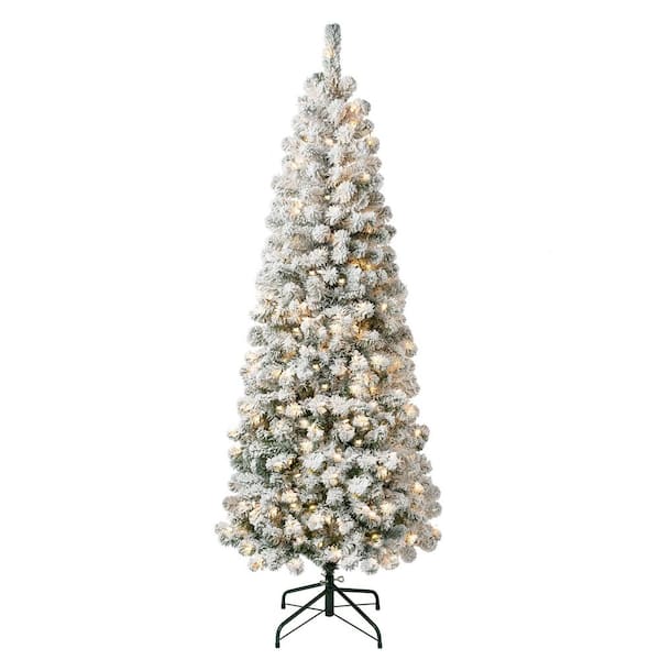 National Tree Company First Traditions 6 ft. Acacia Medium Flocked Artificial Christmas Tree with Clear Lights