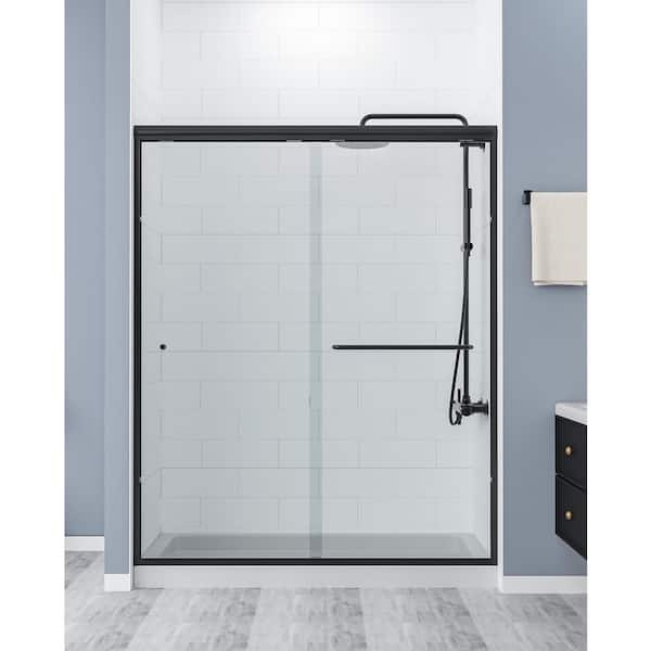 CK Series 56-60in. W X 72in. H Semi Frameless Double Sliding Glass Shower Door 5/16 in. Tempered Glass in Matte Black