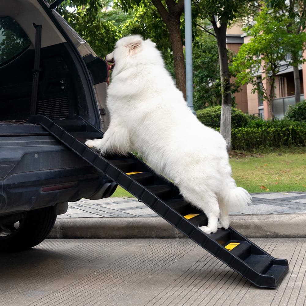 Foldable Black Plastic Pet Ramp with Steps for Cars and Beds