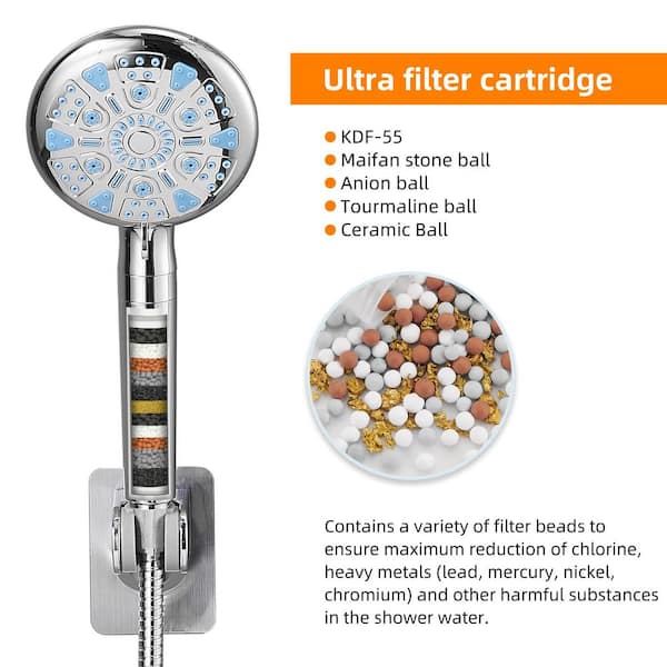 Rainfull 9-Spray 12 in. Wall Mount Dual Shower Head and Handheld Shower Head with filter 1.8 GPM in Chrome