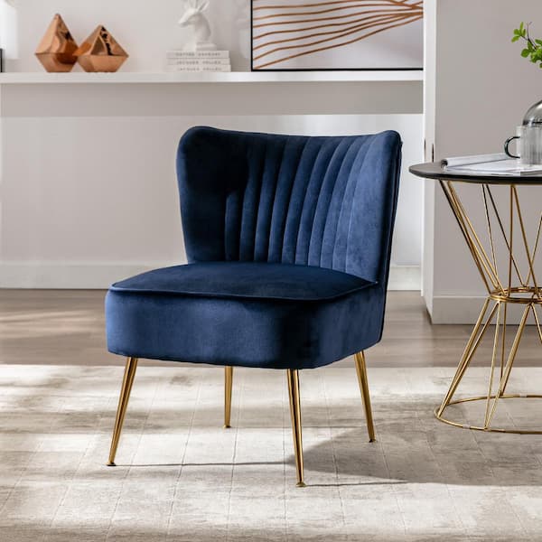 Trinity 22 in. Navy Blue Velvet Channel Tufted Accent Side Chair