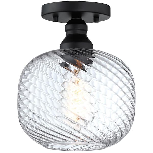 Pia Ricco 7.88 in. 1-Light Black Semi Flush Mount Ceiling Light