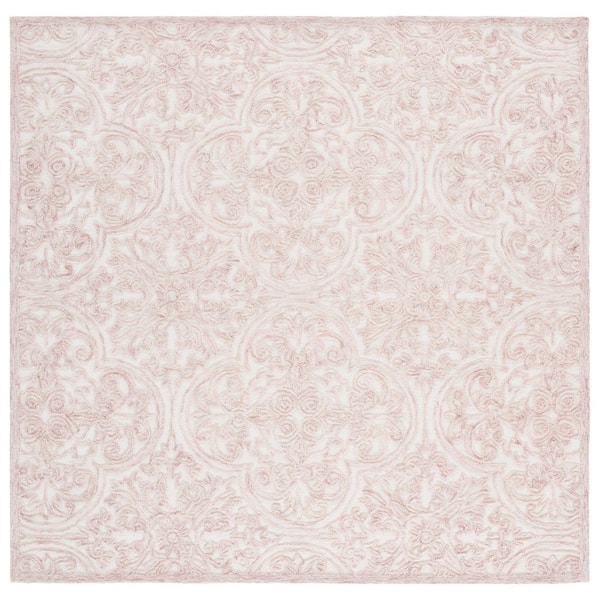 Martha Stewart 6 ft. x 6 ft. Square Ivory/Pink Floral Ornate Area Rug