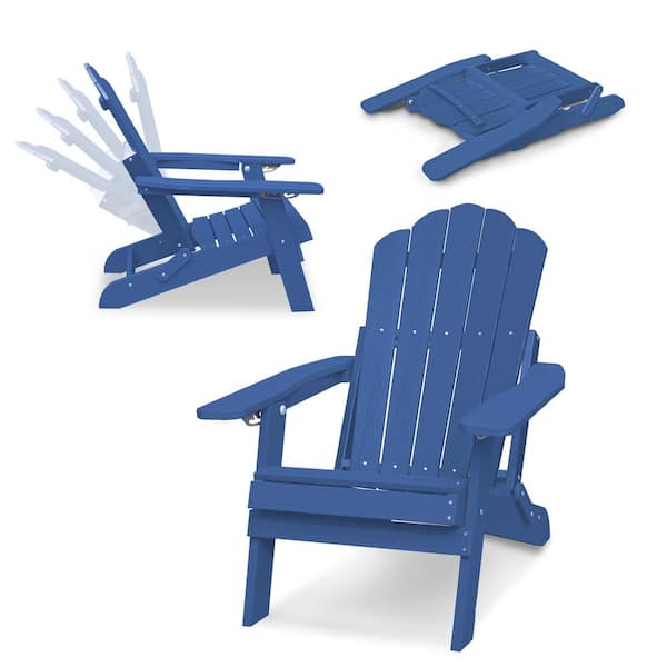 Clihome Folding Plastic Outdoor Adirondack Chair in Blue
