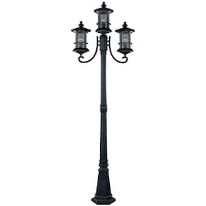 Ryder 3-Light Black Outdoor Post Light with Seeded Glass