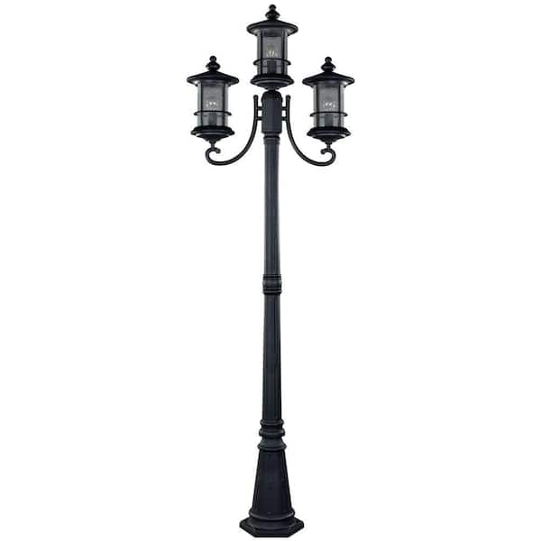 CANARM Ryder 3-Light Black Outdoor Post Light with Seeded Glass