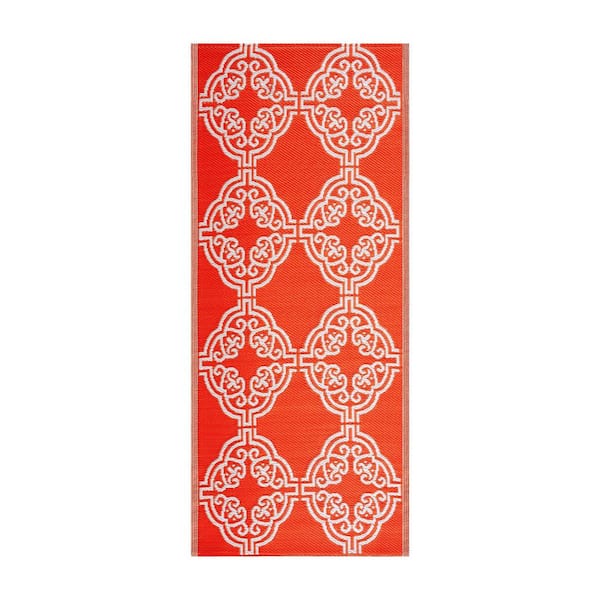Marrakesh Orange White 2 ft. 3 in. x 6 ft. Reversible Recycled Plastic Indoor/Outdoor Area Rug