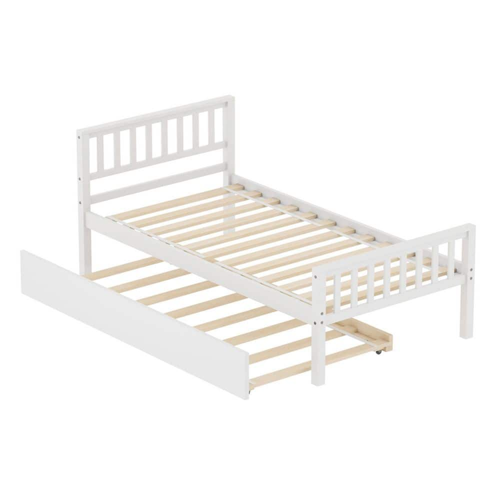 Z-joyee 42 in. W White Wood Frame Twin Platform Bed With Trundle LY ...