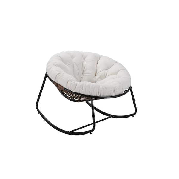 Cesicia 40 in. W Grey Metal Outdoor Rocking Chair with White Cushions