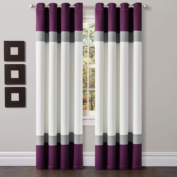 HOMEBOUTIQUE Alexander Color Block Light Filtering Window Curtain Panels Purple/Gray 52X84 Set