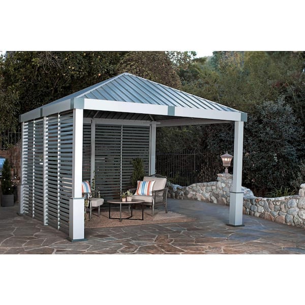 x 500-9168815 Walls Framed The Gazebo Two Nanda Grey 12 Sojag Depot Home ft. Louvered ft. - 12 Rustproof Aluminum With