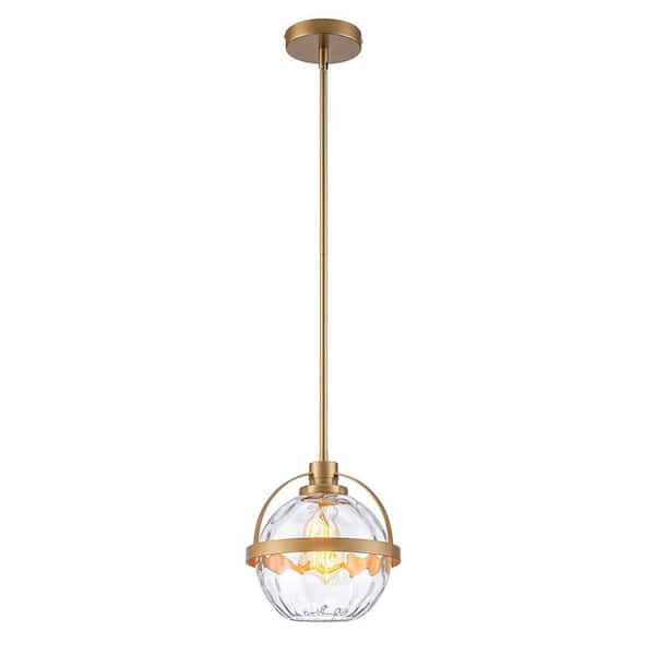 TinHon Modern 1-Light Gold Pendant Light with Rippled Glass