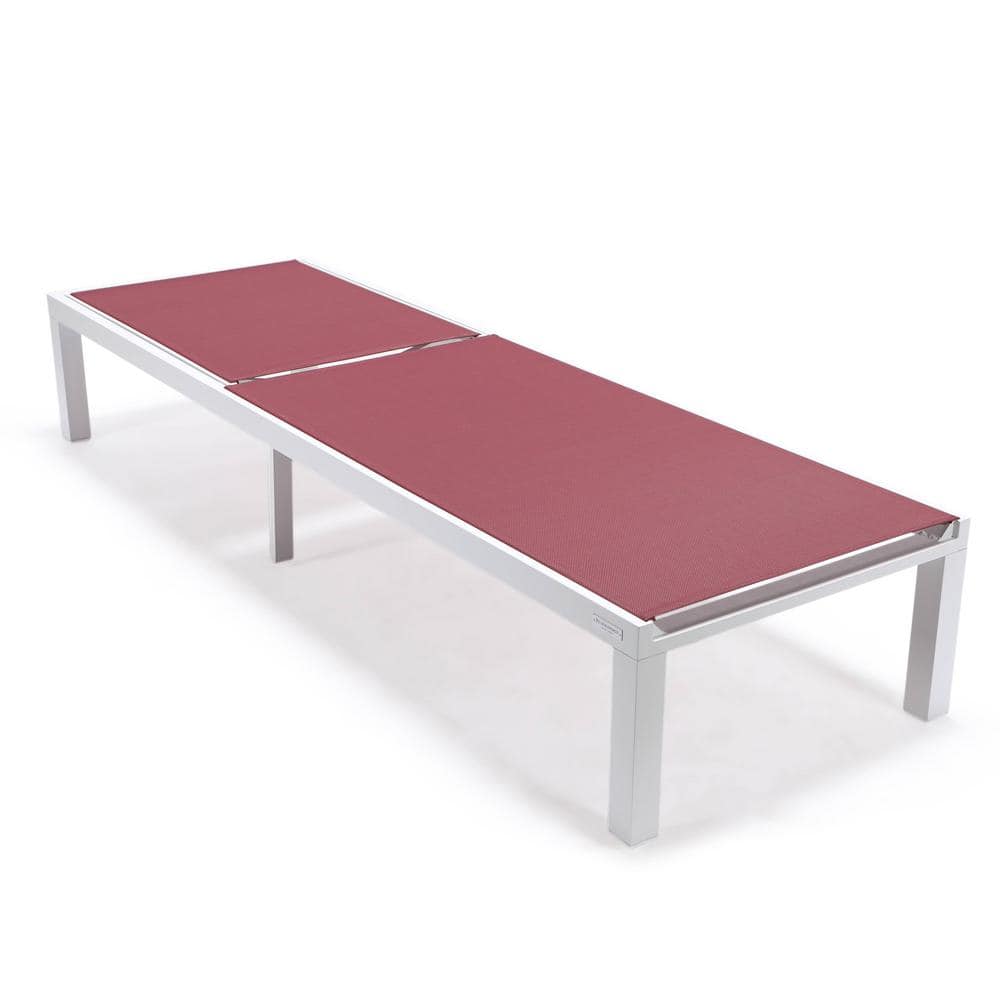 Marlin Modern White Aluminum Patio Chaise Lounge Set with Fire Pit Table in Burgundy