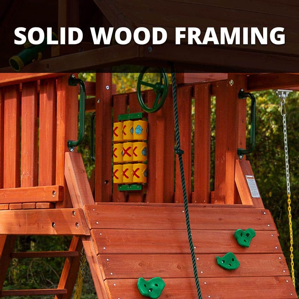 Sun Palace II Redwood Cedar Playground Set with Slide and Swings