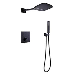 Thermostatic Single Handle 2-Spray Shower Faucet 1.8 GPM with Anti Scald Brass Wall Mount Shower System in Matte Black