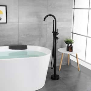 Qiu 2-Handle Freestanding Floor Mount Roman Tub Faucet Bathtub Filler with Hand Shower in Matte Black