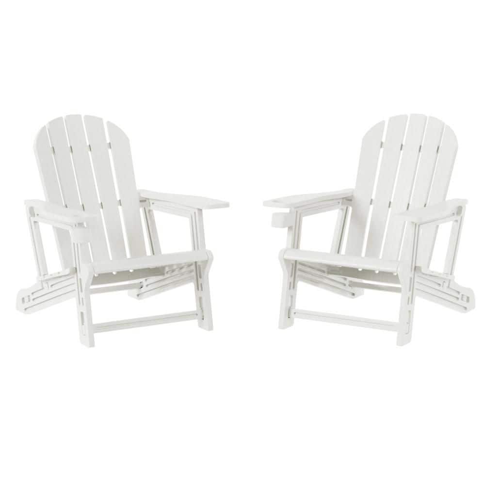 Coastline White Outdoor Patio All Weather Poly Plastic Adirondack Chair with Cup Holder (Set of 2) price history on PriceWatchPro
