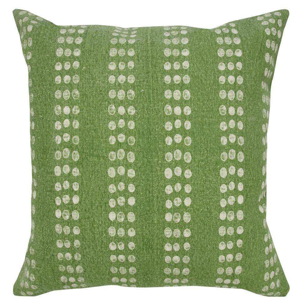 Green and White Cotton Polka Dot Striped Throw Pillow