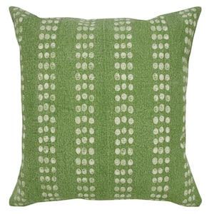 Polka Dot Green/White 20 in. x 20 in. Stripe Stonewash Indoor Throw Pillow