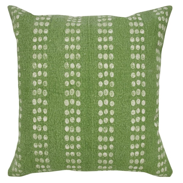 LR Home Polka Dot Green/White 20 in. x 20 in. Stripe Stonewash Throw Pillow