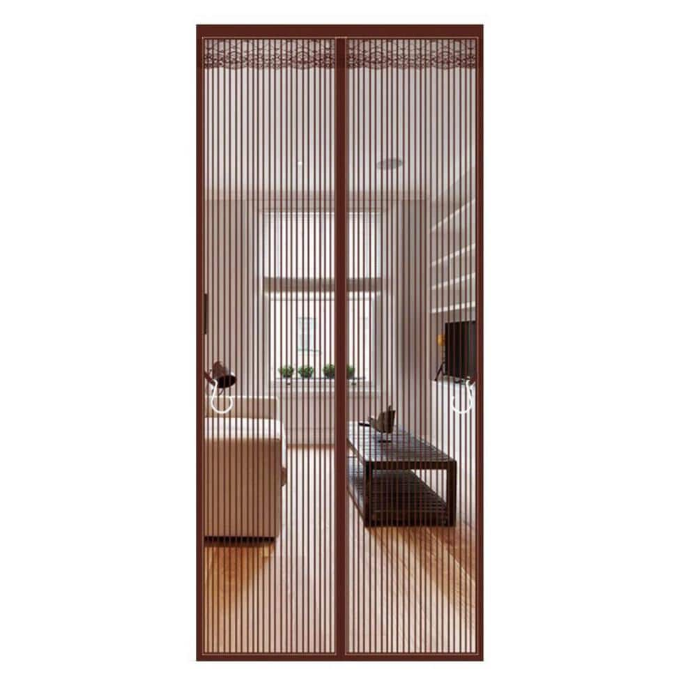 Shatex 39 in. x 83 in. Brown Plastic Magnetic Screen Door Bi-Parting ...