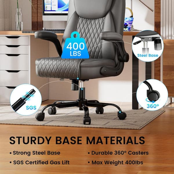 Computer Desks Faux Leather Ergonomic Office Chair Executive Chair with Flip up Arms Gaming Chairs,Gray
