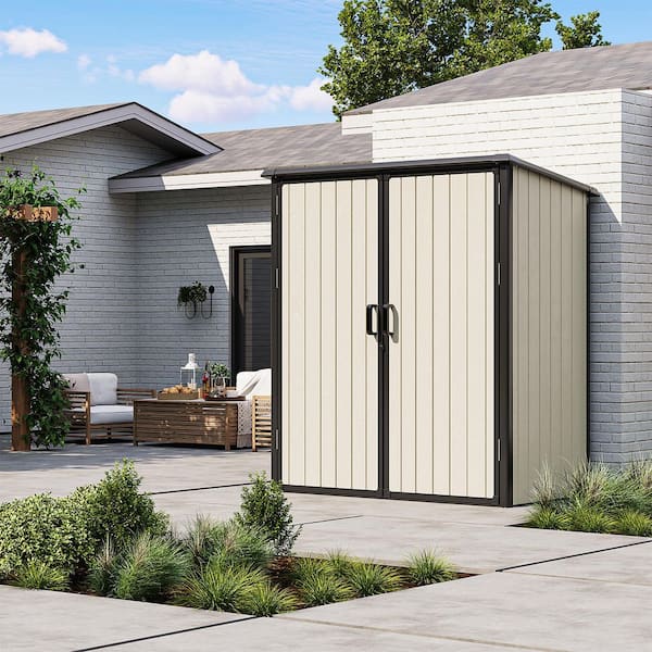 5 ft. W x 3 ft. D Beige Outdoor Storage Plastic Resin Shed with Double Door and Floor (13 sq. ft.)