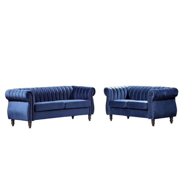 Us Pride Furniture Louis Dark Blue, Dark Blue Velvet Sofa Set
