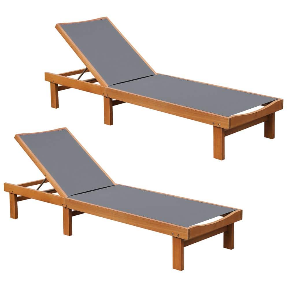 Set of 2 Eucalyptus Wood Patio Chaise Lounge Chairs with 5-Position Backrests and Steel Support, Gray price history on PriceWatchPro