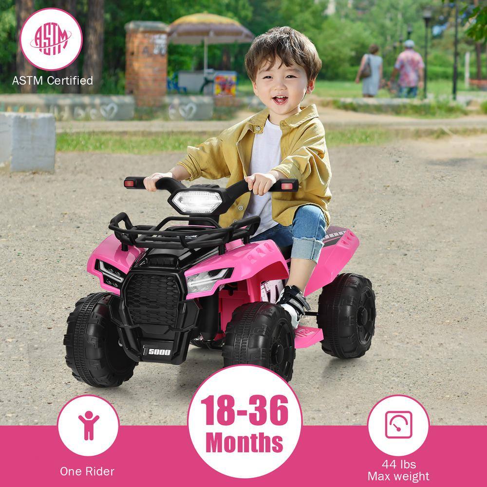 6V Pink Kids ATV Quad Ride-On with LED Lights and MP3