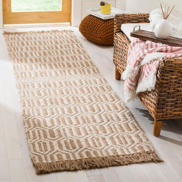 Natural Fiber Beige/Ivory 2 ft. x 6 ft. Geometric Runner Rug