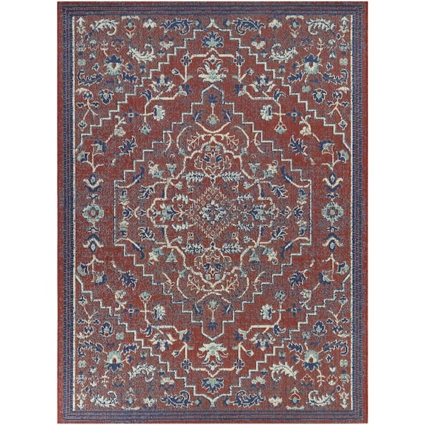 Red 5 ft. x 7 ft. Traditional Medallion Indoor/Outdoor Area Rug