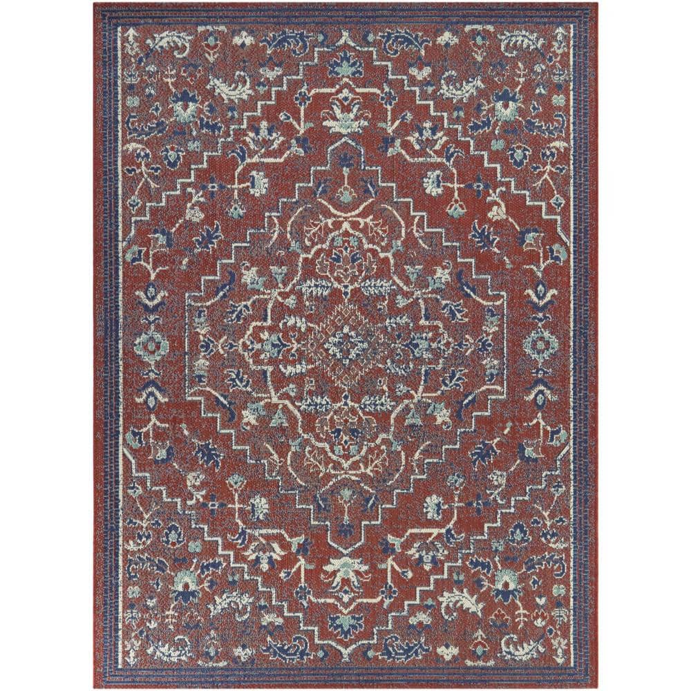 Hampton Bay Red 6 ft. x 9 ft. Traditional Medallion Indoor/Outdoor Area ...