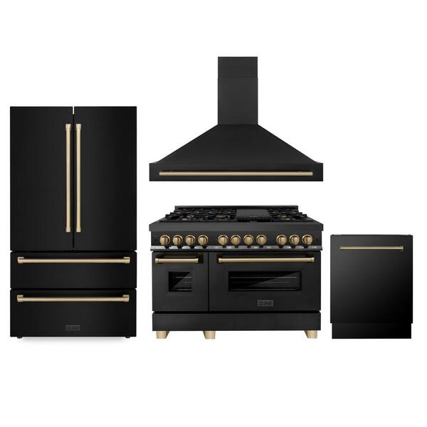 48 in. Autograph Kitchen Package with 7-Burner Range, Range Hood Dishwasher, Refrigeration with Champagne Bronze Accent