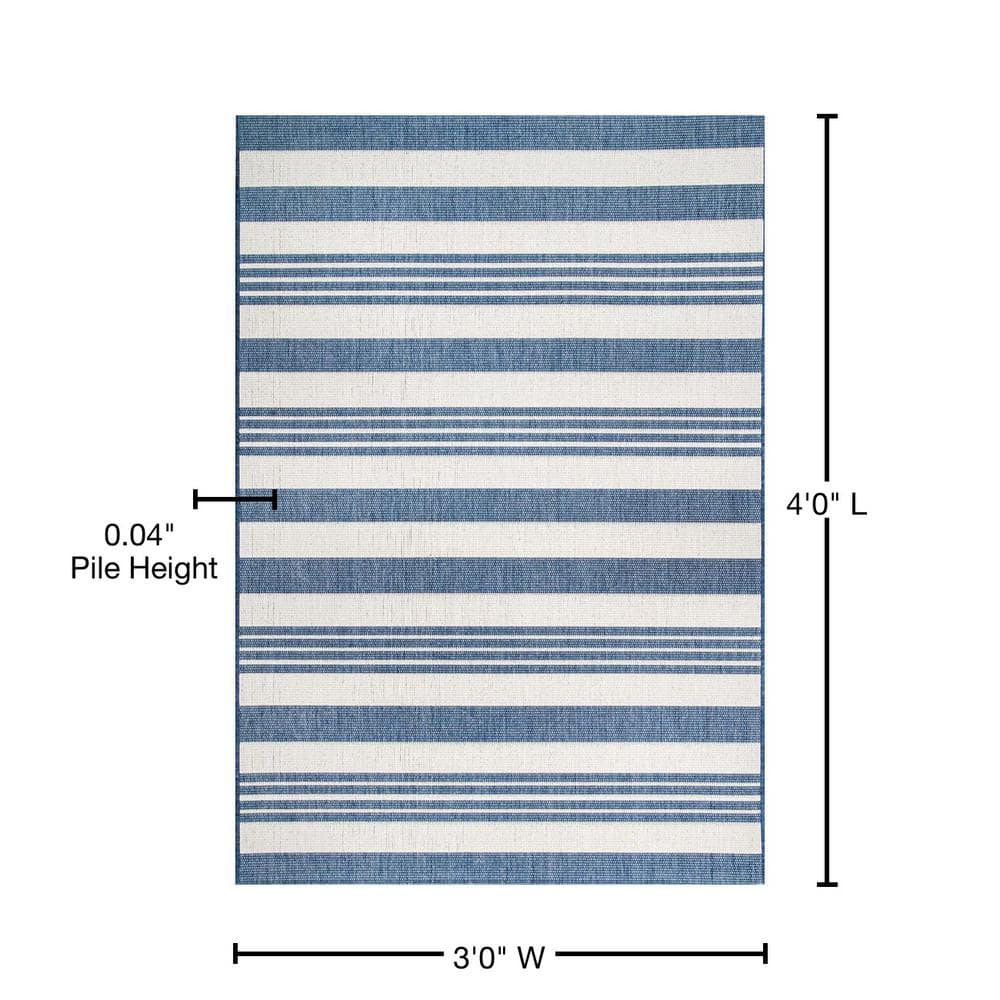Coastal Stripe Blue Synthetic 3' x 4' Easy-Care Area Rug